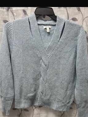 Nine West Pale Blue V-Neck Cable Knit Sweater